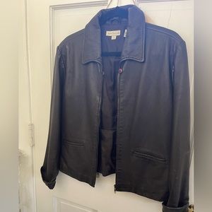 Women’s LARGE - Ann Taylor Soft 100% Leather Zip Jacket Moto Bomber Fully Lined